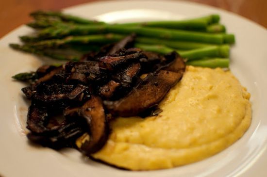 Balsamic Glazed Portobellos over Creamy Polenta