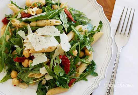 Arugula Pasta Salad with Garbanzo Beans and Sun Dried Tomatoes