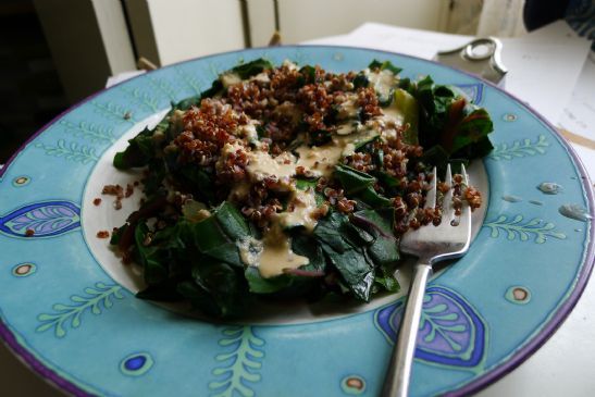 Rainbow Chard with Red Quinoa and Walnut Sauce