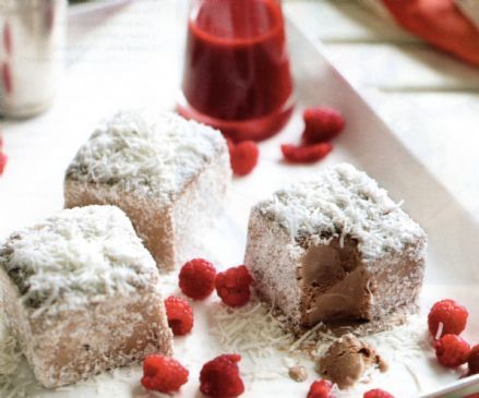 Frozen Lamingtons with Raspberries