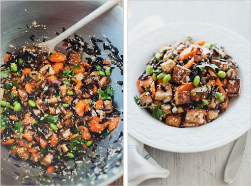 Gluten Free and Vegan Wild Rice and Tofu Salad with Miso Dressing