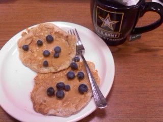 Blueberry Vanilla Protein Pancakes with Peanut Butter