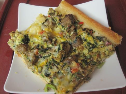 Breakfast pizza with turkey sausage and veggies