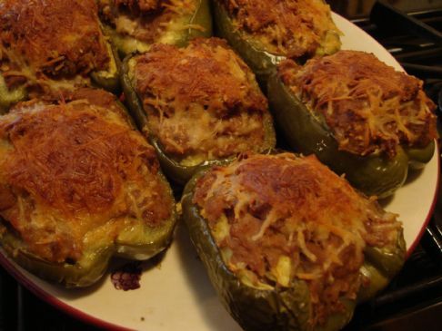 Turkey-Pork-Bean Stuffed Green Peppers