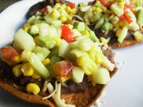 Black Bean Tostadas with Cucumber Corn Salsa