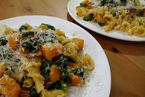 Pasta with Butternut Squash, Spinach & Prosciutto