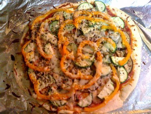 Eggplant, Zucchini and Orange Bell Pepper Pizza