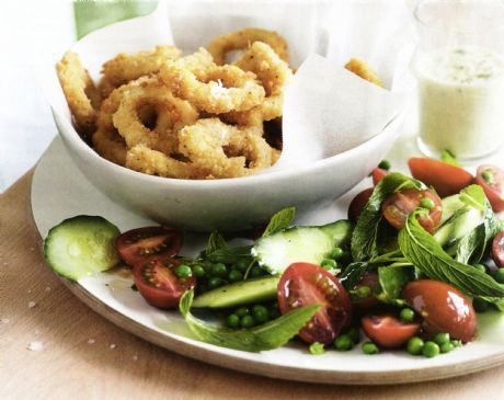 Calamari with Lemon Aioli & Pea Salad