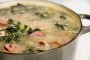 Chicken sausage, kale, and white bean soup