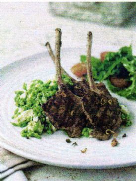 Harissa Lamb Cutlets w Crushed Baby Peas, Feta & Mint