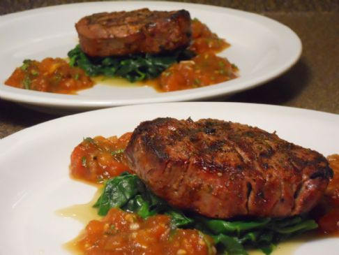 HCG Phase 2 - Filet Mignon with Smoky Tomato and Wilted Spinach