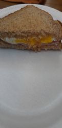 Ham, egg, and cheese breakfast sandwich