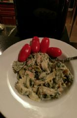 Spinach dipped seafood pasta salad