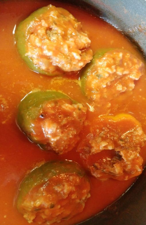Stuffed Peppers in Tomato Sauce Recipe | SparkRecipes