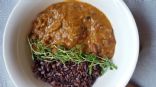 Baked Tempeh and Eggplant Masala with Kidney Beans and Wild Black Rice