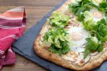 Blue Apron White Pizza with Baked Eggs and Arugula-Brussels Sprout Salad