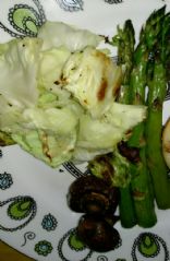 Easy roasted cabbage, mushrooms and asparagus