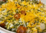 Hash Brown Casserole with green beans and Smart Dogs
