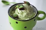 Healthy matcha ice-cream garnished with pistachio chocolate
