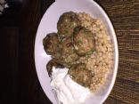 Lamb Meatballs with Whole Wheat Pearl Couscous and Lemon-Cumin Yogurt