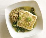 Lemon Ginger Poached Cod with Leeks and Spinach