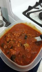 My spaghetti sauce (olives, prego, ground turkey)  1.5  c. Serving