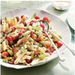 Penne with Herbs, Tomatoes, Peas, and Chicken