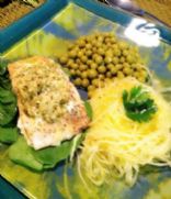 Salmon Un-croute with spaghetti squash and sweet peas