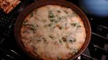 Shrimp spinach Alfredo cauliflower crust pizza