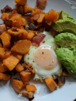 Smoky Bacon Sweet Potato Hash & Eggs