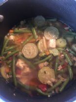 Spring Vegetable Soup with Green Bean Stir-Fry and Tofu