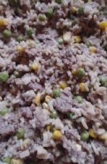 Venison and rice with peas and corn