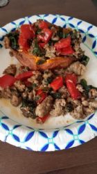 Whole30 Sausage, Peppers, Spinach stuffed Sweet potato