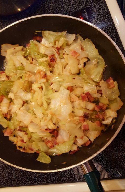 Fried cabbage with bacon &onion Recipe | SparkRecipes