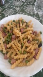 Parmesan Gemelli, ham, and Peas