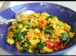 scrambled eggs with mixed vegetable saute