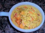 Pink lentil soup with sweet potato