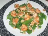 Tasty Sesame Asian Spinach Salad Topped With Garbanzo Beans and Grilled Shrimp