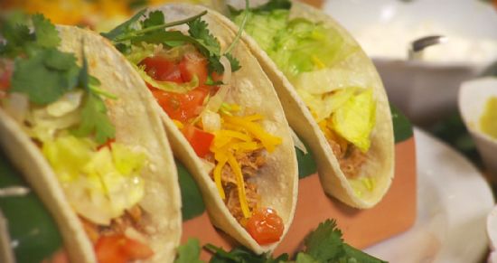 Chicken Tacos on Hard Shells w/ Refried Beans Recipe | SparkRecipes