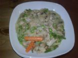 Chicken, couscous peas mushrooms and carrots