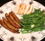 Andi's 'Blackened' Chicken with Garlic Haricots Vert (greenbeans), and rosemary oven fries.