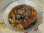 Roasted Vegetable Soup with Black Beans and Barley