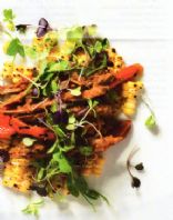 Pulled brisket with grilled corn & charred capsicum salad