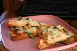 Pizza Toast with Hummus, Mushroom, & Spinach