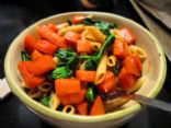 Whole Wheat Penne with Roasted Sweet Potato and Sauteed Spinach