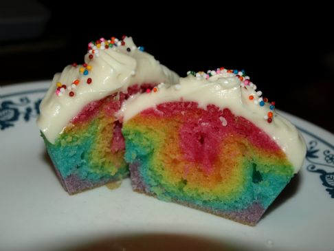 Rainbow Cupcakes with Vanilla Buttercream Frosting Recipe | SparkRecipes