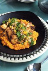 Chicken & Moroccan Carrot Puree w Orange & Olive Salsa