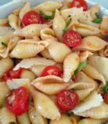 Pasta Shells w/ basil, tomatoes, olives and garlic
