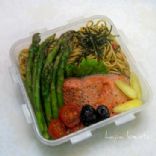 Poached Salmon and asparagus over pasta