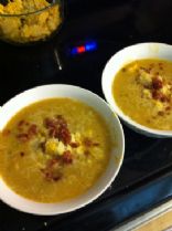 Summer squash soup with potato and bacon